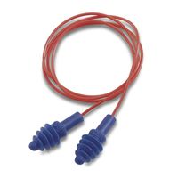 Howard Leight by Honeywell AirSoft Corded, Multiple Use Reusable Ear Plug, 27 dB Noise Reduction, Four-Flange, Blue, M