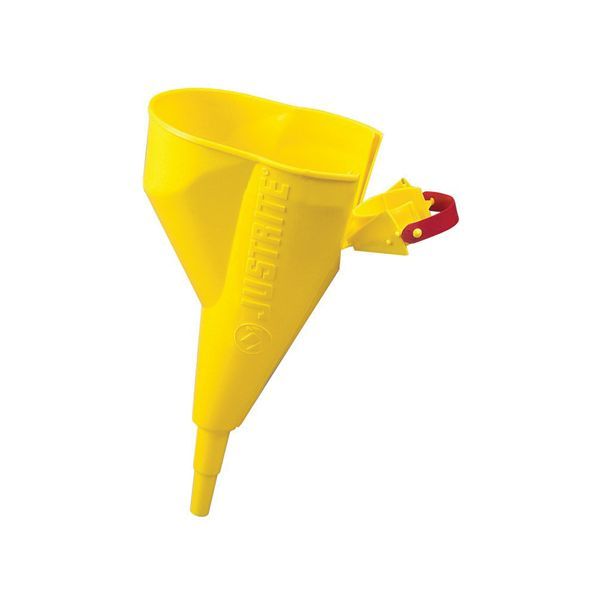 Justrite 11202Y Safety Funnel, 11-1/4 in L, 1/2 in Spout, Polyethylene, Yellow
