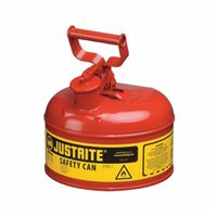 Justrite 7110100 Type I Safety Can With Full Fisted Grip Handle, 1 gal, 9-1/2 in Dia x 11 in H, Galvanized Steel, Red