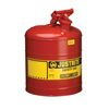 Justrite 7150100 Type I Safety Can, 5 gal, 11-3/4 in Dia x 16-7/8 in H, Steel, Red