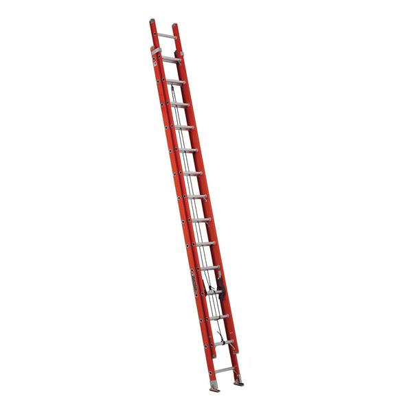 Louisville FE3200 Multi-Section Extension Ladder, 28 ft OAL, 300 lb Load, 12 in Adjustable Increments, Fiberglass