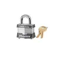 Master Lock 3 Safety Padlock, Keyed Different, 9/32 in Shackle, 4-Pin Tumbler Locking, Laminated Steel Body