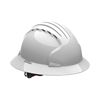 JSP Evolution Deluxe 6151 Full Brim, Vented Hard Hat, 20-7/8 to 25 in, White, 6-Point Ratchet Suspension, ABS, Class E