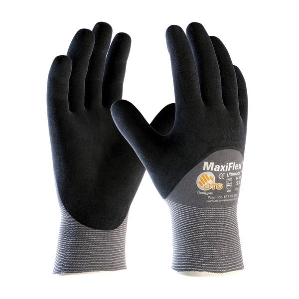 PIP MaxiFlex Ultimate 34-875 Breathable Coated Gloves, L, Nylon Palm, Gray/Black, Seamless