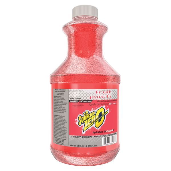 Sqwincher Zero Sugar Free Sports Drink Mix, 64 oz Bottle, Liquid, 5 gal, Fruit Punch