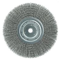 Weiler 01175 Narrow Face Wire Wheel Brush With Arbor Hole, 8 in Dia x 3/4 in W, 5/8 in, 0.014 in Crimped Wire