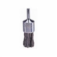 Weiler 10031 Stem Mounted End Brush, 1-1/8 in Dia, 1/4 in Shank, Stainless Steel Knotted Wire, 7/8 in Trim