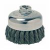 Weiler 12736 Single Row Cup Brush, 3-1/2 in Dia, 5/8-11 UNC, 0.014 in Steel Knotted Standard Twist Wire
