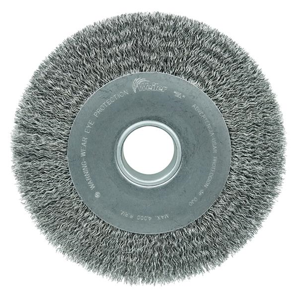 Weiler 03210 Wide Face Wire Wheel Brush, 10 in Dia x 2 in W, 2 in, 0.02 in Crimped Wire