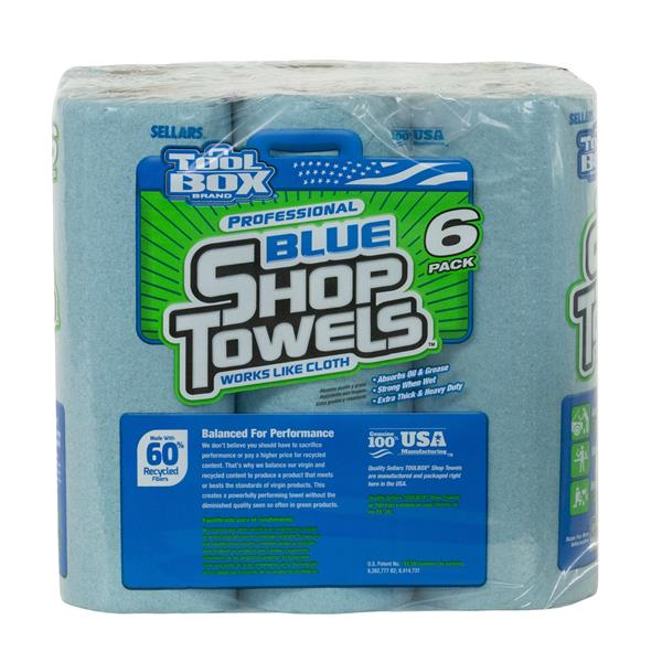 TRV 165029 - Sellars Shop Towel, 11 in (L) x 9.4 in (W), 40% Post-Consumer Recycled Fibers, Blue