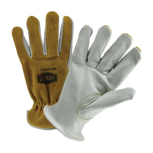 Ironcat? 9414 Driver Glove, Medium, Cowhide Leather (Palm), White/Yellow