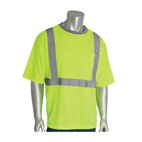 PIP 312-1200-LY-L Crew Neck, Short Sleeve High Visibility T-Shirt With Reflective, L, 31.1 in L, Lime Yellow