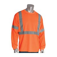 PIP 313-1300-OR-XL Crew Neck, Long Sleeve High Visibility T-Shirt, XL, 29.9 in L, Orange, Polyester Bird Eyes Fabric