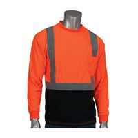 PIP 312-1350B Crew Neck, Long Sleeve T-Shirt, L, 11.4 in L, Hi-Vis Orange, 100% Polyester